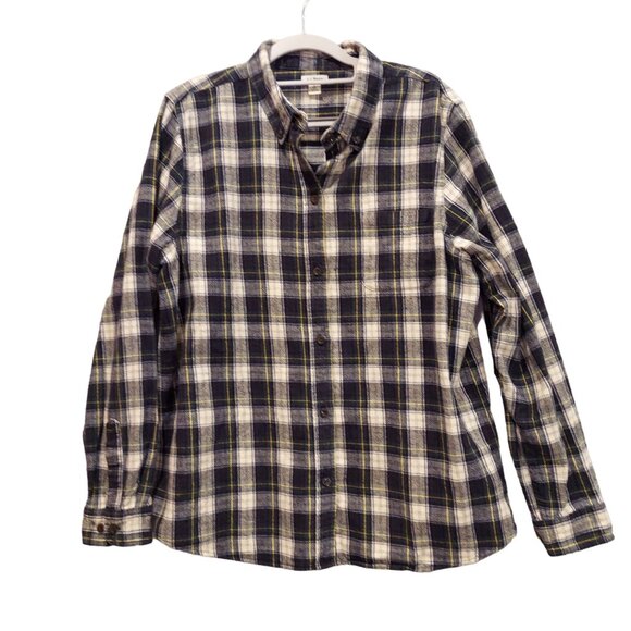 LL Bean flannel shirt Mens L button down Plaid Black cotton gorpcore dad hiking - Picture 1 of 11